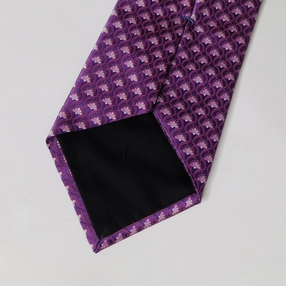 VALENTINO Silk Tie Necktie Made in Italy Purple Geometric Print Office Business - Picture 6 of 8